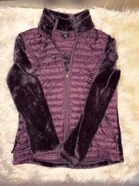 32 Degrees Quilted Jacket with Plush Sleeves - Plum